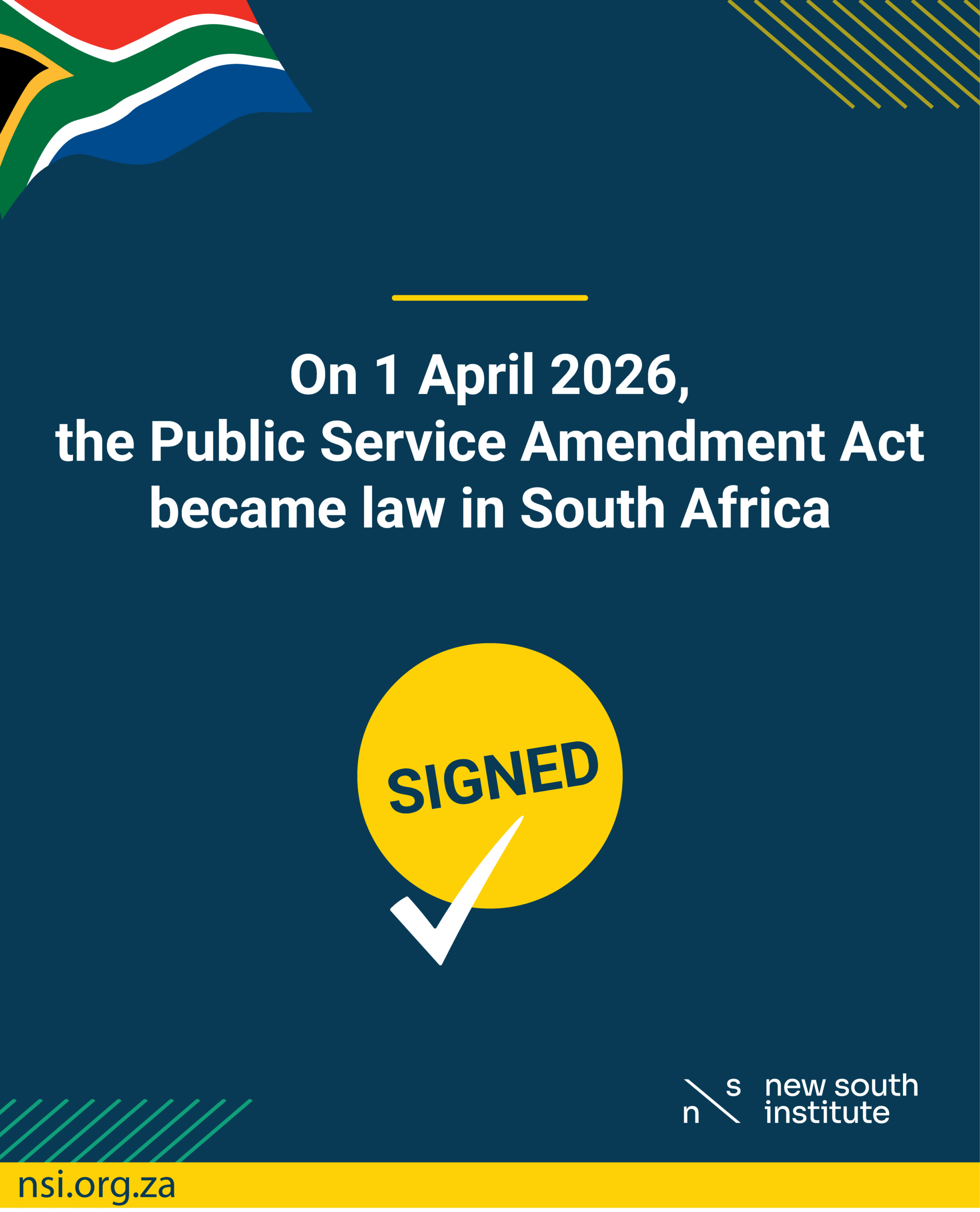 On 1 April 2026, the Public Service Amendment Act became law in South Africa
